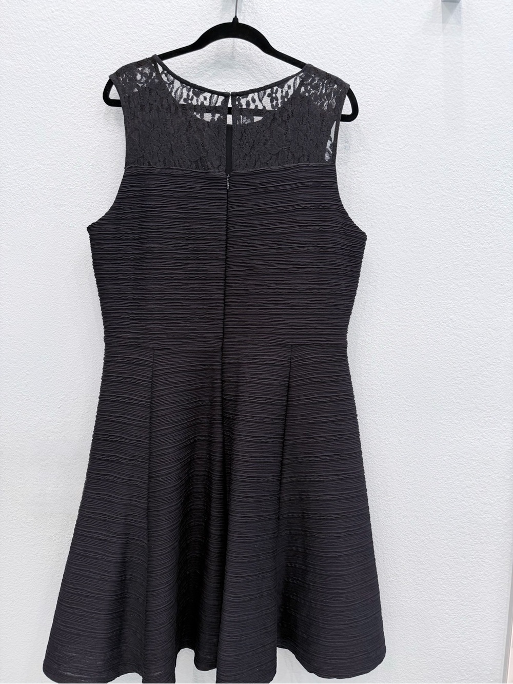 Lace Yoke Black Midi Fit-and-Flare Dress